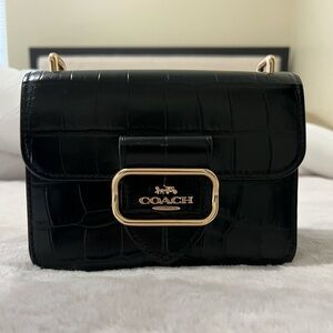 Coach Black Croc-Embossed Mini Bag with Gold Accents
